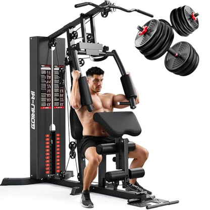 Home Gym, M1 Workout Station with 140LBS Weight Stack, Multifunctional Home Gym Equipment with Pulley System for Full Body Strength Training - style: 77lbs-Home Gym Package