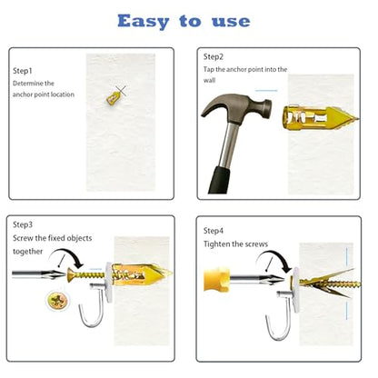 120pcs Self Drilling Drywall Anchors with Screws, Metal Expansion Bolt for Drywall,Zinc-Plated Steel,Heavy Duty-Holds 66lbs, Not Drill in wall for Hanging,Picture Frame,TV Mount,wall Stickers Decor.