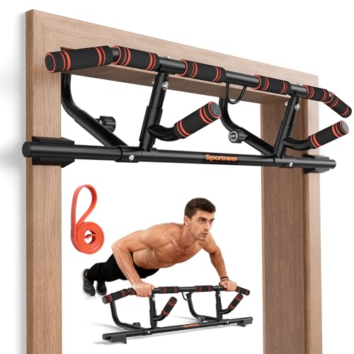 Sportneer Pull up Bar for Doorway, Rotating Handles, Multi-Grip | Door Pull Up Bar, Upper Body Trainer, 440 lb, Home Gym Strength Training