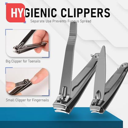 firiKer Nail Clipper Set, Sturdy Stainless Steel Fingernails & Toenails Clippers & Nail File, Sharp Effortless Fingernail Toenail Trimmer, Portable Nail Cutter for Women Men（Gray） - color: Gray