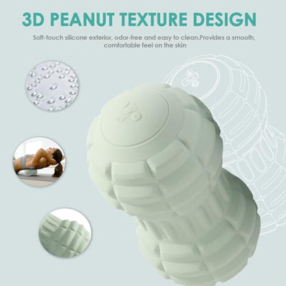 Silicone Vibrating Peanut Massage Ball Roller, Water Resistant Electric Double Lacrosse Massage Ball with 4 Intensities for Muscle Tightness, Deep Tissue Massager for Foot, Back, Hip (Green) - color: Green