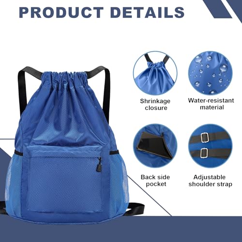 Tygelluis Drawstring Backpack, Waterproof Gym Bag with Water Bottle Pocket for Women Men, Pull String Sport Bag for Swim, Soccer and Basketball, Royal Blue - color: Royal Blue1