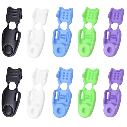 10 Pack Elastic Shoe Lace End Clips, Paracord Bungee Shoe String Ends Caps, No Tie Shoelace Locks for Sneakers Boot, Assorted Plastic Zipper Pull Cord End Tips Replacement - color: 10pcs Mixed Colors