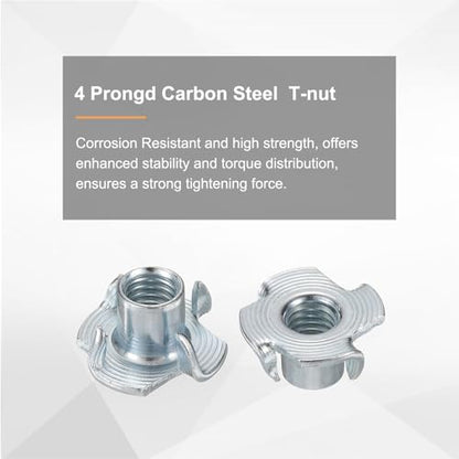 HARFINGTON M8x11mm T-Nuts 4 Pronged Tee Nut 0.83" x 0.43" Fully Thread Carbon Steel Inserts for Wood, Rock Climbing Holds, Cabinetry, Furniture 50pcs - size: M8x11mm