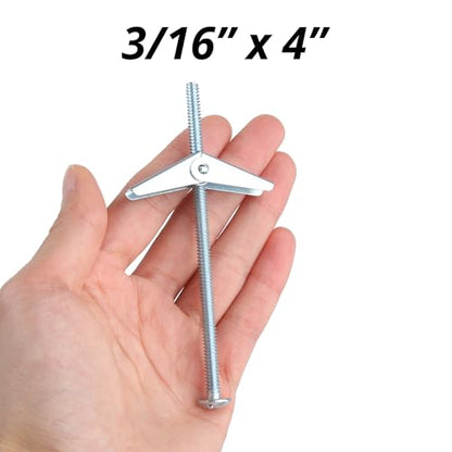 HASWARE Toggle Bolt Zinc Plated Steel and Wing Nut for Hanging Heavy Items on Drywall 3/16x4 (12 Pack) - size: 3/16x4" (12 Pack)