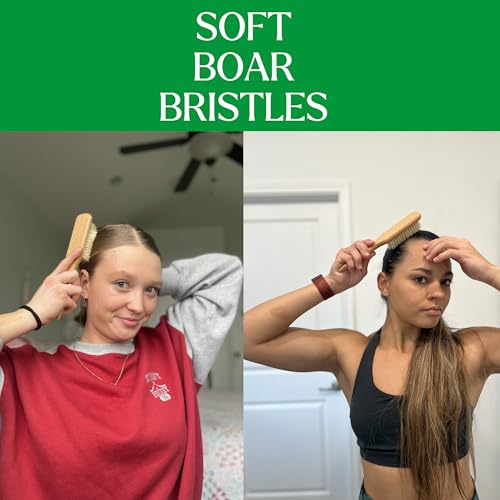 GranNaturals Soft Finishing Boar Bristle Slick Back Hair Brush for Smoothing & Polishing a Sleek Ponytail Bun w/ a Wide Wooden Rat Tail End for Parting & Sectioning - Teasing & Backcombing Hairbrush