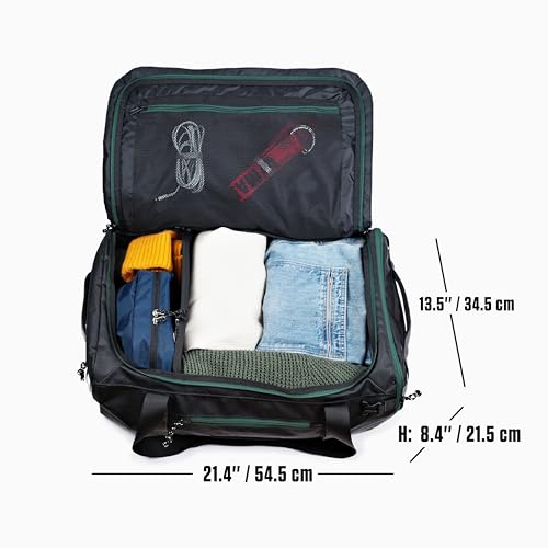 Utility Duffle Bag 40L, Convertible Backpack for Travel, Gym & Commute, Water Repellent - color: Black Stealth