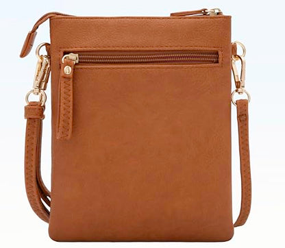 Solene Small Multi Zipper Pockets Crossbody Bag with Detachable Wristlet - color: Tan