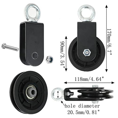 90mm Gym Pulley System Pulley Wheel with 2 Hanging Strap Carabiner, Fitness Swivel Pulley Wheel for DIY Home LAT Pulldown and Lift Cable Machine