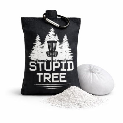 Refillable Disc Golf Chalk Bag with Carabiner, 2 Chalk Balls Included – Grip Bag for Dry Hands & Consistent Release, Frisbee Golf Accessory - style: Stupid Tree – Black