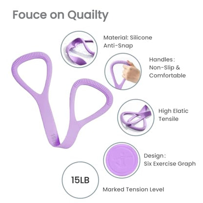 Figure 8 Resistance Band with Non-Slip Handles | Silicone Exercise Bands, Arm Shoulder Back Chest Workout, Portable Fitness Stretch Ropes for Home Gym, Yoga, Pilates, Rehab - color: 15LB Purple