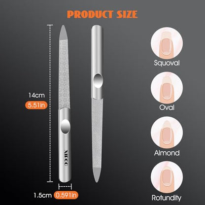 Metal Nail File 2 Pcs, Nail Files for Natural Nails, Fingernail Files with Sharp Pointed Tip Anti-Slip Handle, Nail Filer Made of Stainless Steel, Finger Nail Files for Women and Men