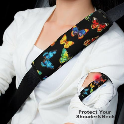 2 Pack Breathable Car Seat Straps Shoulder Pads for Adults and Children, All Vehicles, Beautiful Butterfly Colorful Harness Pads Strap, Pressure Relief - color: Pattern 542