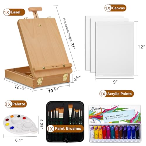 Art Supplies 27 Pcs Art Set with Portable Adjustable Tabletop Easel | Easel Set with 12 Colors Acrylic Paint, 10 Paint Brushes, 3 Canvas Panels, Palettes, Gift for Student Artist Beginner - style: Sketchbox Set