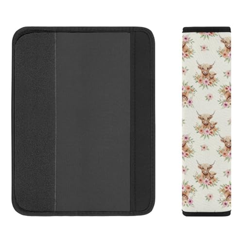 Universal Fit Seat Belt Shoulder Pad for Adult Use, Most Cars, 2 Pack Highland Cow Boho Floral Harness Pads Strap Pressure Relief - color: Pattern 1091
