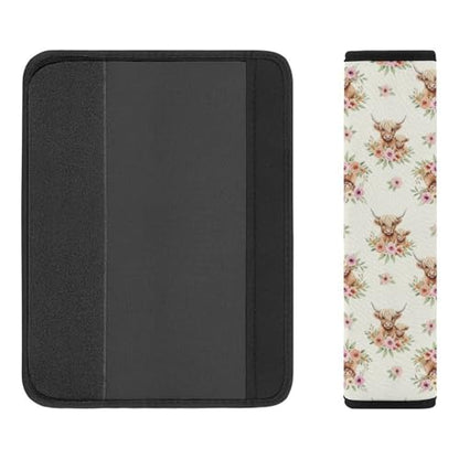 Universal Fit Seat Belt Shoulder Pad for Adult Use, Most Cars, 2 Pack Highland Cow Boho Floral Harness Pads Strap Pressure Relief - color: Pattern 1091