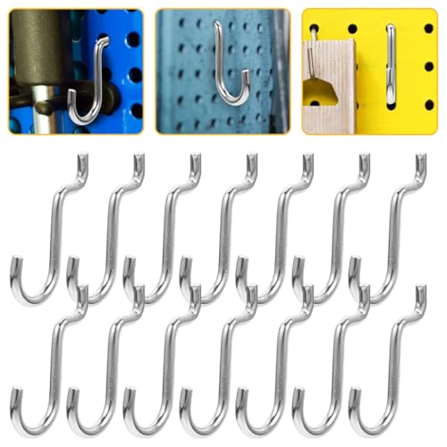 jojofuny 24pcs Heavy Duty Metal J Hooks Pegboard Hooks Small Hanging Pegboard Accessories for Garage Workshop Wall Hanging Board Organizer
