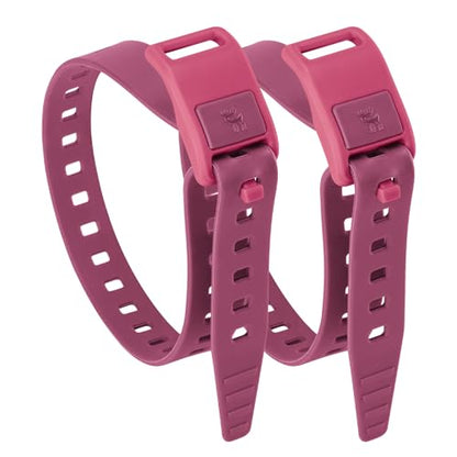 2-Pack Stiff TPU Utility Straps, 80kgf for Bike Moto Ski | 8-Figure Lock, 360° Wrap, Rigid TPU,-40~140°F, Connectable, Grey - color: Berry red