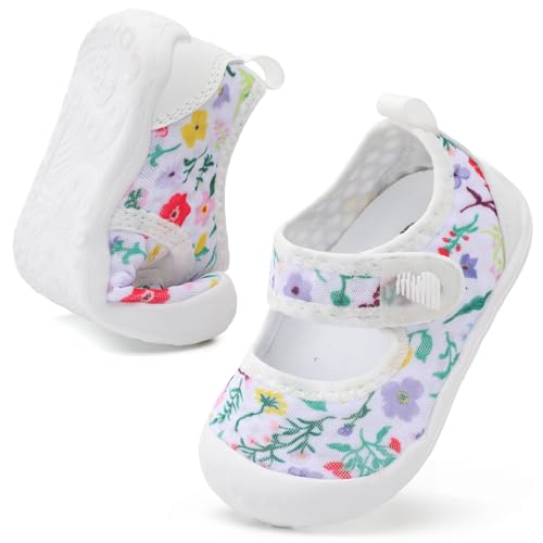 BARERUN Toddler Water Shoes Barefoot Water Shoes for Kids Baby Wide Aqua Socks with Arch Support Quick-Dry Breathable Boys Girls Sandals Walking Shoes for Beach Swim Pool Shoes - color: Whiteforal, size: 9-9.5 Toddler