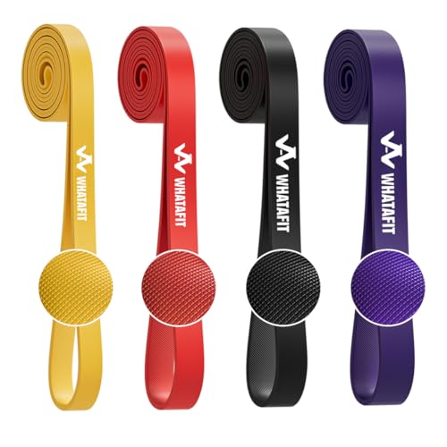 WHATAFIT Resistance Bands, Pull Up Assist Bands with Handles, Door Anchor | Natural Latex Rubber, Progressive Tension, Exercise Loop for Full-Body Fitness, Portable Gym Bag, Warm-Up & Stretch - color: 5-85LBS COLORFUL