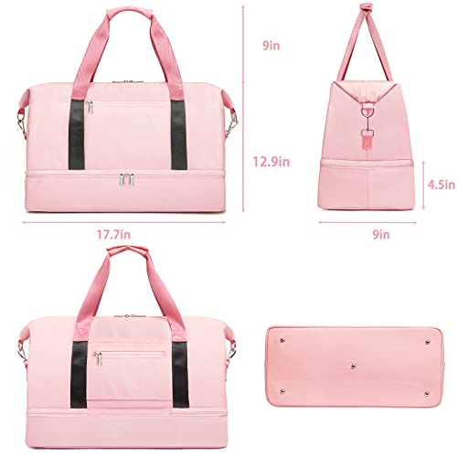 Sports Gym Bag for Women, Travel Duffle Bag with Shoe Compartment & Wet Pocket, Fitness Yoga Bag - color: Z-Pink