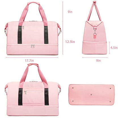 Sports Gym Bag for Women, Travel Duffle Bag with Shoe Compartment & Wet Pocket, Fitness Yoga Bag - color: Z-Pink