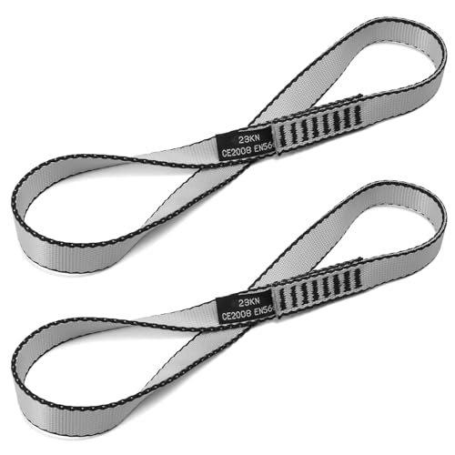 18MM Nylon Climbing Sling Runner 23KN CE2008/EN566 Strong Webbing Straps for Rock Climbing,Mountaineering, Rappelling, Swing, Yoga Hammock etc - color: Grey, size: 30cm/ 12inch |Pack of 2