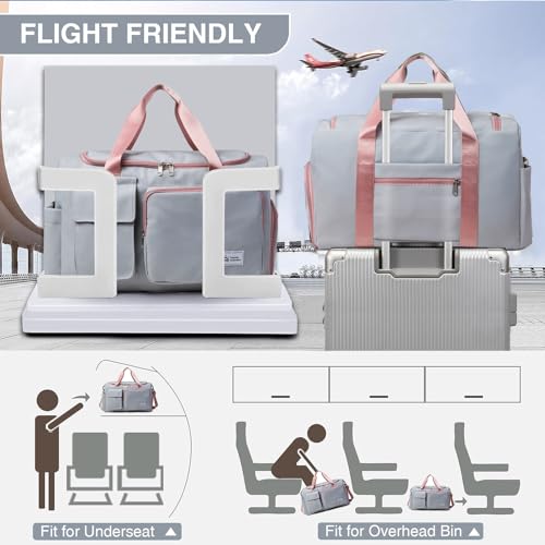 Small Gym Bag for Women, Travel Duffle Bag Carry On Weekender Bag with Shoe Compartment - color: 40#Grey-Zipper, style: Gym Bag&toiletry Bag