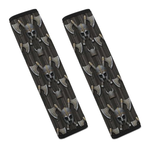 2PCS Retro Viking Vintage Nordic Mytholog Old Barn Seat Belt Cover Breathable Seat Belt Cushion for Adults and Children, All Vehicles, Comfortable Driving - color: Pattern 594