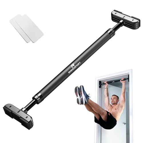 RHINOSPORT Door Pull Up Bar Doorway No-Screw from 69-92 cm (27.1in-36.2in) Workout Equipment for Home Gym Upper Body Workout Non-slip 2x EXTRA Foam Padding for Ultimate Door Frame Protection - color: Black
