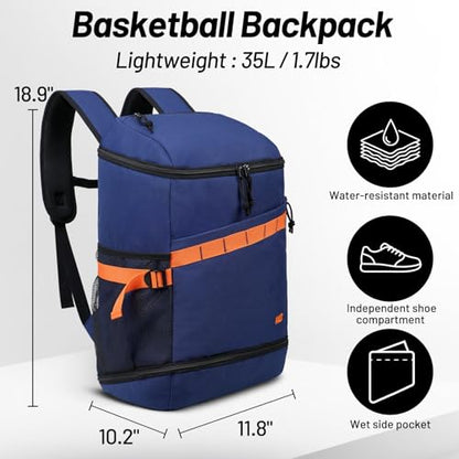 MIER Men's Gym Backpack Lightweight Sports Bag with Shoe Compartment | 35L Capacity Back Pack, Multi-Pockets, Separate Compartment, Wet Pocket, Water Resistant, For Training, Workout & Travel - color: Blue