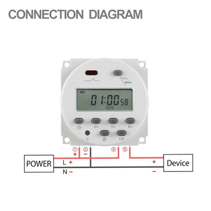 Baomain Time Switch Relay with 4 x Terminal Cable & Waterproof Cover,Digital LCD Programmable Timer,110V AC Input,200-250V 16A Output,28 Programs Daily/Weekly Schedule,CN101A - size: Timer with Terminal Cable & Cover