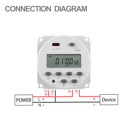 Baomain Time Switch Relay with 4 x Terminal Cable & Waterproof Cover,Digital LCD Programmable Timer,24V DC/AC Input,200-250V 16A Output,28 Programs Daily/Weekly Schedule,CN101A - size: Timer with Terminal Cable & Cover