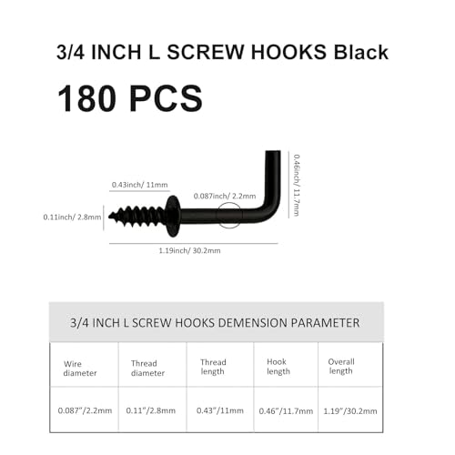 180 PCS 7 Shaped Right Angle Screw Hooks,3/4 Inch Small Screw in L Shaped Hooks for Hanging Lamp,Plants,Decorations,kitchenware and DIY Crafts - size: 3/4inch 180pcs