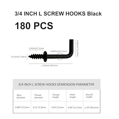 180 PCS 7 Shaped Right Angle Screw Hooks,3/4 Inch Small Screw in L Shaped Hooks for Hanging Lamp,Plants,Decorations,kitchenware and DIY Crafts - size: 3/4inch 180pcs