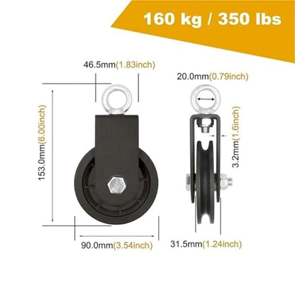 2pcs Silent Gym Cable Pulley with Hanging Straps and Carabiner, 360 Rotation Smooth Silent Pulley, DIY Attachment Projects G99D