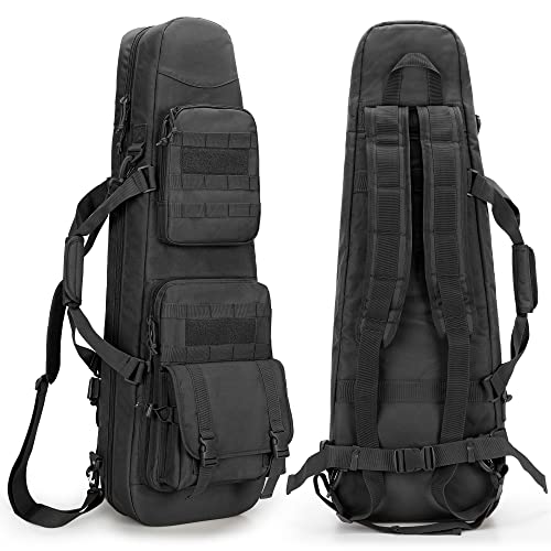 DSLEAF 36” Double Short Barrel Rifle Case, Soft Tactical Rifle Bag Backpack | Main Space for 2 Rifles, Multiple Pockets for Hunting Essentials, Portable Handle & Padded Shoulder Strap - color: Black