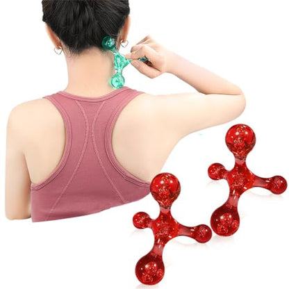Trigger Point Massage Tools, 2 PCS 4 Point Manual Deep Muscle Tissue Trigger Massager, Handheld Palm Pressure Point Massage Tool, for Neck Shoulder Back Muscle Pain Relief (Red) - color: Red