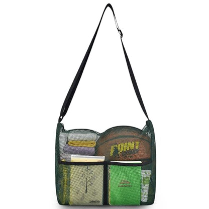 Mildbeer Gym Tote Bag, Mesh Bag Crossbody Satchel 12x6x12 for Gym Beach Ball Games Training Camping Hiking Clothes Storage - color: Forest Green