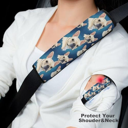2 Piece White French Bulldog Car Seat Belt Pad Breathable Seat Belt Cushion for Child, Stroller Pushchair High Chair, Easy Install (No Tool) - color: Pattern 759