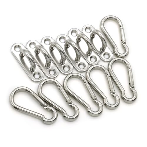 6 Pcs Stainless Steel 1.89 Inch Strip Type Eye Plate and 6 Pcs Stainless Steel Snap Hook for Ceiling Hook Loop Wall Mount Hanging Hardware Fitting
