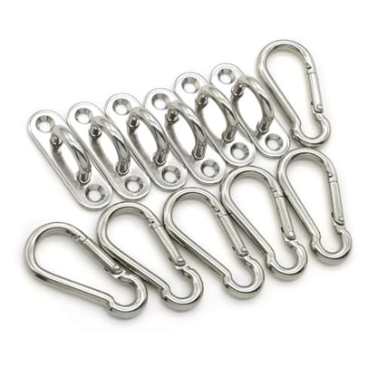 6 Pcs Stainless Steel 1.89 Inch Strip Type Eye Plate and 6 Pcs Stainless Steel Snap Hook for Ceiling Hook Loop Wall Mount Hanging Hardware Fitting