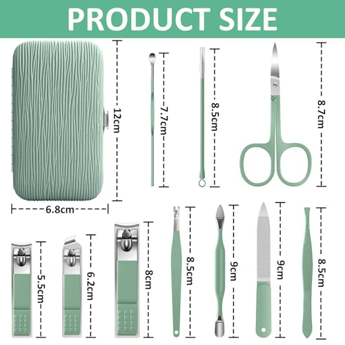 BLESWIN 10-Piece Nail Clipper Manicure Set, Professional Small Nail Care Kit , Nail Clipper Set for Women Men, Ladies Compact Manicure Tools in Case Green Leather Nail Care Gift Set. - color: 4-Green