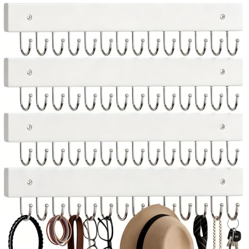 4Pack Necklace Wall Holder Wooden Mount Bulk with 56 Hooks White | Space-saving jewelry storage rack, holds necklaces, earrings, rings and bracelets, decorative hanging display for bedroom - color: White, size: 4Pack