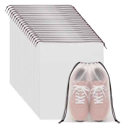 HAKZEON 50 PCS 16x20 Inch Clear Plastic Drawstring Bags, Portable Translucent Shoes Storage Organizers Pouch with Rope, Thickness 2 Mil Travel Bags for Sneakers, Dress Shoes, Slippers, Sandals - size: 16x20 IN 50 PCS