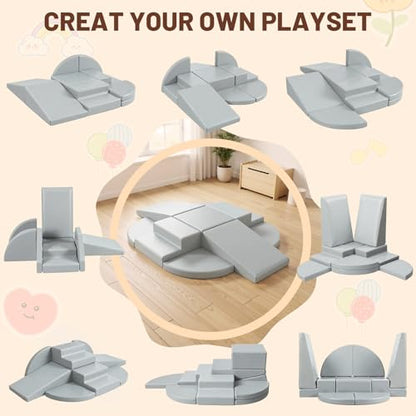 TODIBY 9-Piece Climbing Toys for Toddlers: Soft PU Leather Foam Blocks - Baby Climb and Crawl Activity Blocks - Kids Play Gym Equipment Indoor for Development(Grey) - style: Grey