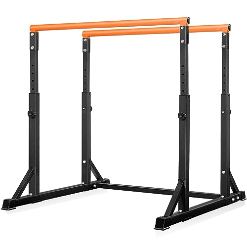 Bongkim Dip Bar, Heavy Duty Dip Station with 7 Height Levels, 800lbs Adjustable Parallel Bars for Tricep Dips Pull-Ups L-Sits Calisthenics Exercises Strength Training for Home Gym Outdoor - color: Orange