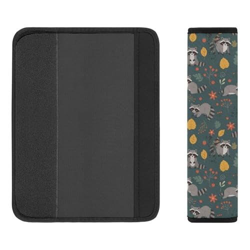 1 Pair Universal Soft and Comfortable Seat Belt Shoulder Pad for Adult Use, Stroller Pushchair High Chair, Cartoon Raccoon Floral Print Animal Navy Neck Strap Covers, Anti-Slip Pad - color: Pattern 799