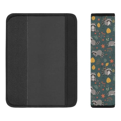 1 Pair Universal Soft and Comfortable Seat Belt Shoulder Pad for Adult Use, Stroller Pushchair High Chair, Cartoon Raccoon Floral Print Animal Navy Neck Strap Covers, Anti-Slip Pad - color: Pattern 799