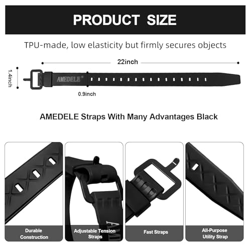 4 Pack Lashing Straps with Buckles,Adjustable Utility Tension Straps,Simple Tie-Downs Straps for Securing Bike Moto Luggage,Garden Hoses,Skis,Wires and Cables,Black,22" - color: Black, size: 22" Length / 4 Pack
